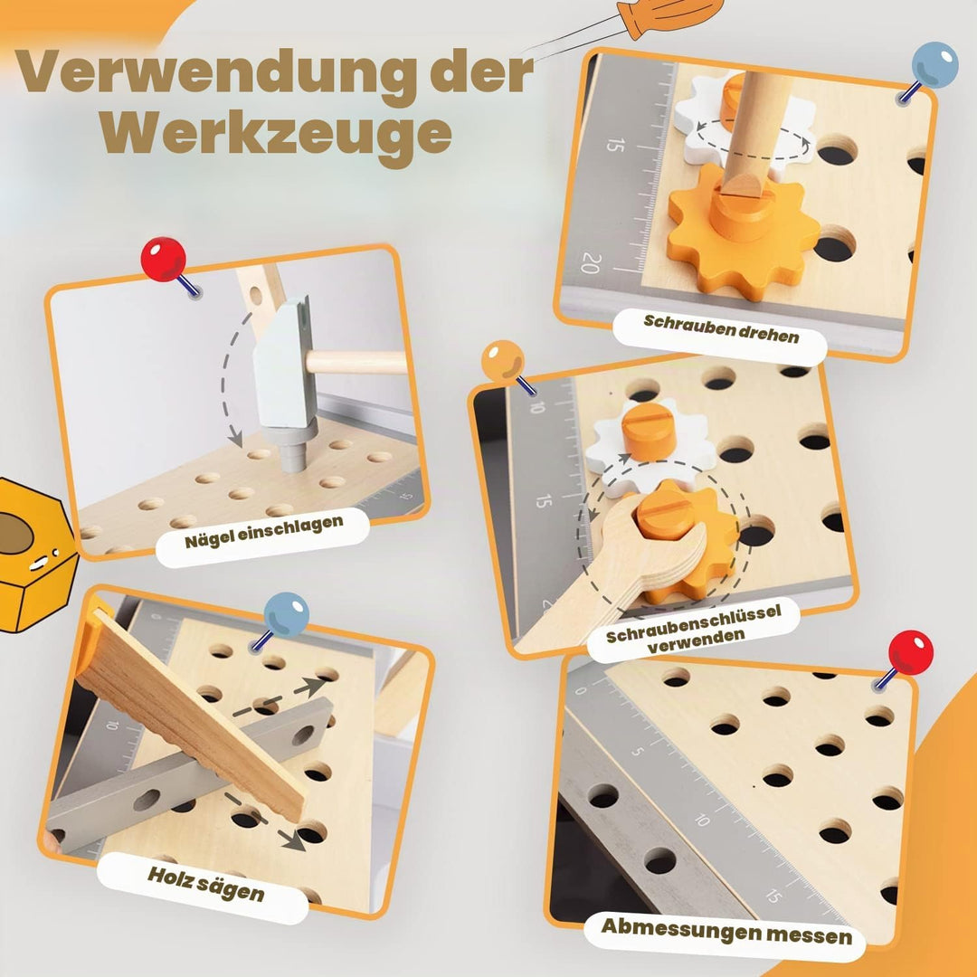 Labebe Lauflernwagen holz, Werkzeugbank für Kleinkinder, hölzerne Lauflernhilfe für Jungen und Mädch