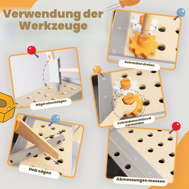 Labebe Lauflernwagen holz, Werkzeugbank für Kleinkinder, hölzerne Lauflernhilfe für Jungen und Mädch