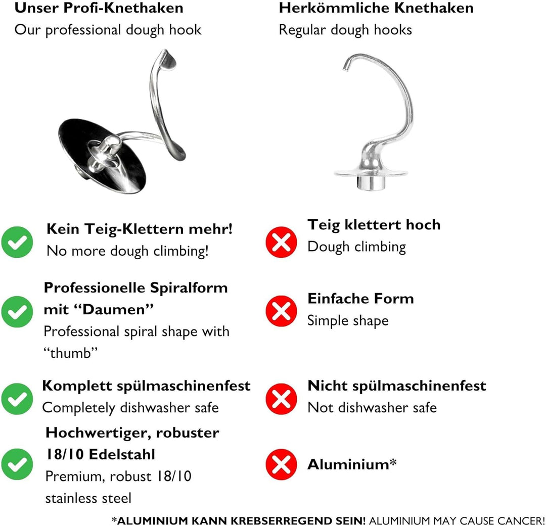 Kitty Professional Knethaken 'Teigpeitsche' Edelstahl kompatibel mit Kitchen Aid Küchenmaschine 4,3/