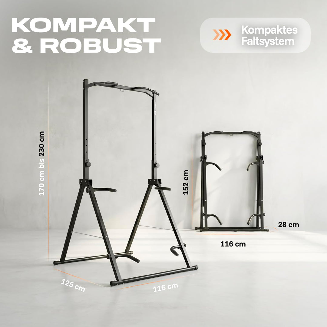 Parex Klappbarer Power Tower – 4-in-1 Klimmzugstange freistehend & Dip Station, Höhenverstellbare Kr