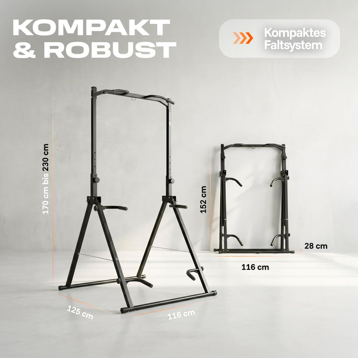 Parex Klappbarer Power Tower – 4-in-1 Klimmzugstange freistehend & Dip Station, Höhenverstellbare Kr