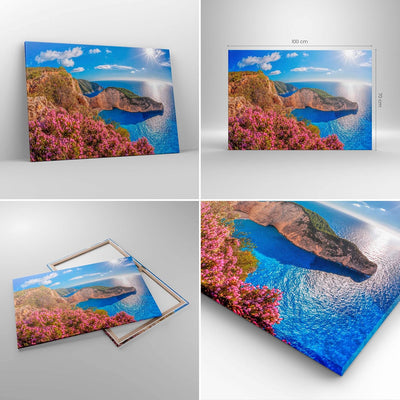 Bilder auf Leinwand 100x70cm Leinwandbild mit Rahmen Meer Sommer Blume Gross Wanddeko Bild Schlafzim