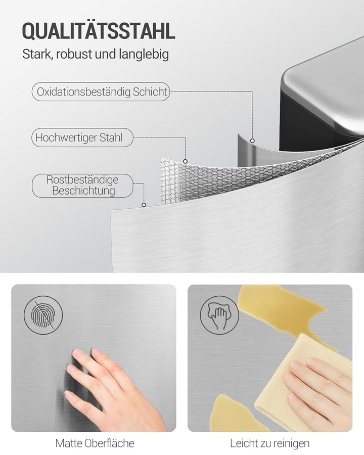 Hzuaneri Mülleimer Küche, 20L Abfalleimer mit Tretpedal, Tretmülleimer mit Softclose-Deckel und Inne