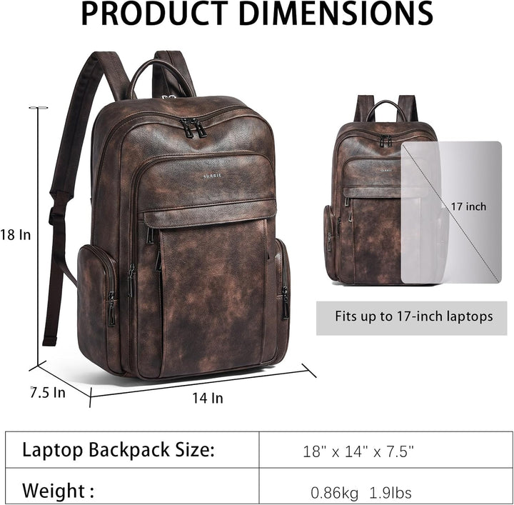 Shrrie Leder Laptop Rucksack für Frauen mit 17 Zoll Vegan Leder Computer Rucksack Tasche für Reise C