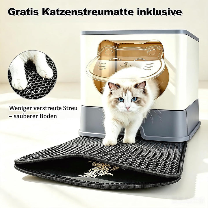 XL Geschlossene Katzentoilette mit Edelstahlschublade und Deckel, extra gross, auslaufsicher und ger