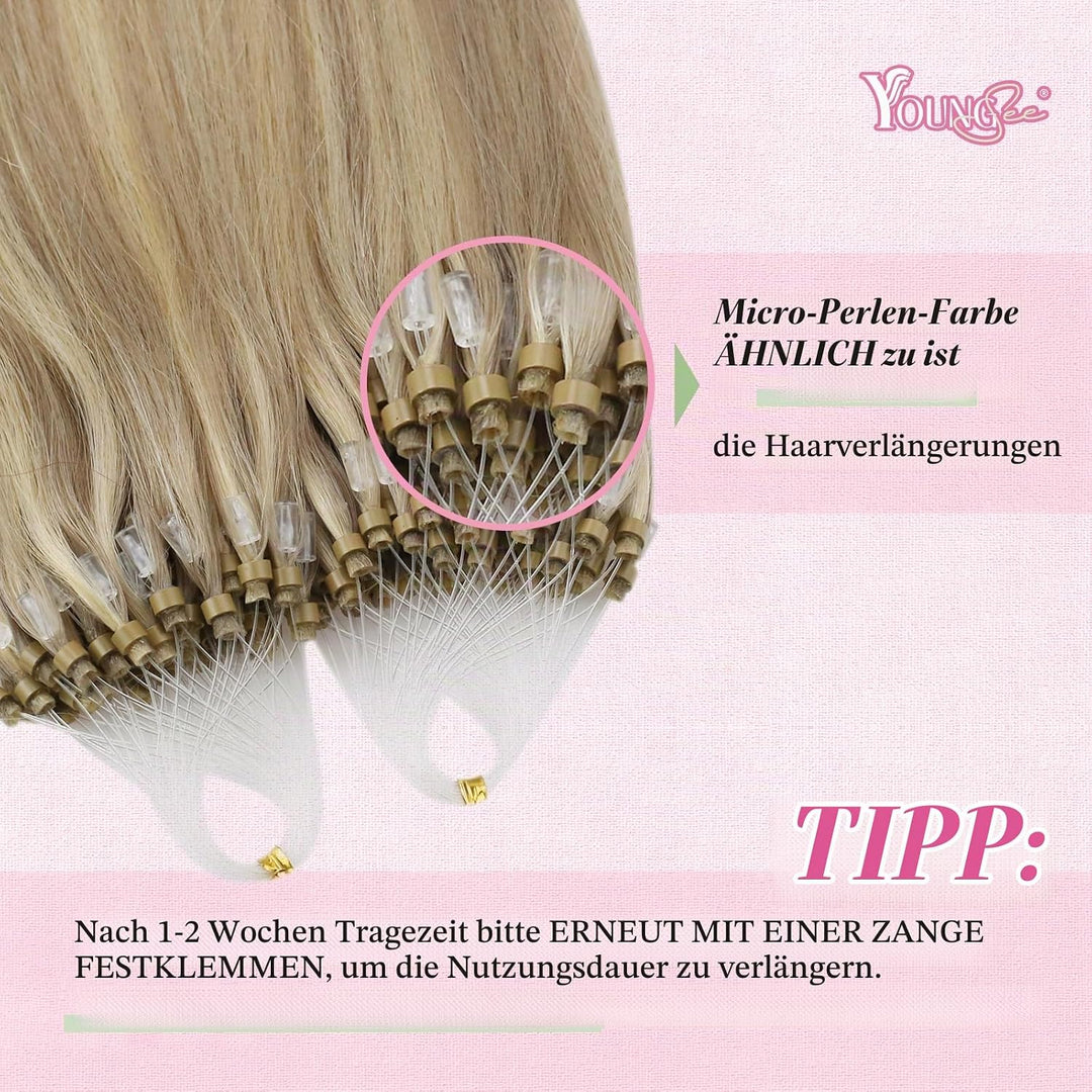 YoungSee Microring Extensions Blond Microring Extensions Echthaar 1g Blond Microring Hair Extensions
