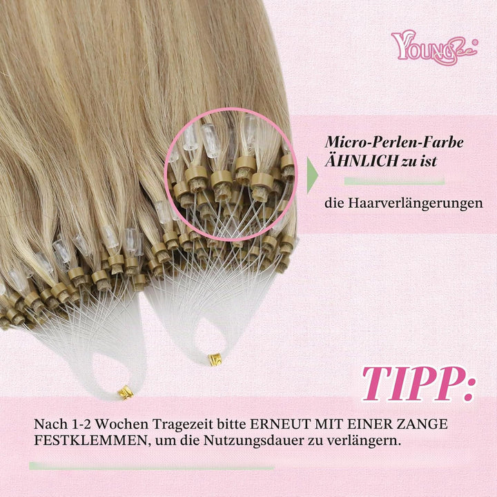 YoungSee Microring Extensions Blond Microring Extensions Echthaar 1g Blond Microring Hair Extensions