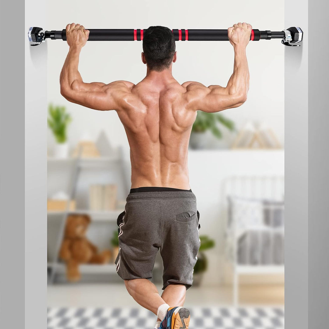 GOPLUS Klimmzugstange für Türrahmen ohne Schrauben, 65-100 cm verstellbare Trainingsstange mit Schlö