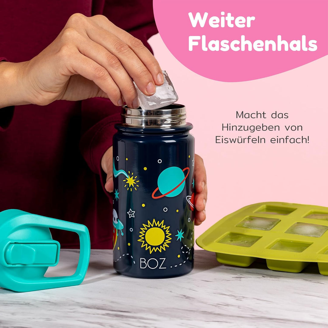 BOZ Kind Trinkflasche Kohlensäuregeeignet - Auslaufsichere Trinkflasche Edelstahl – Schule - Strohal