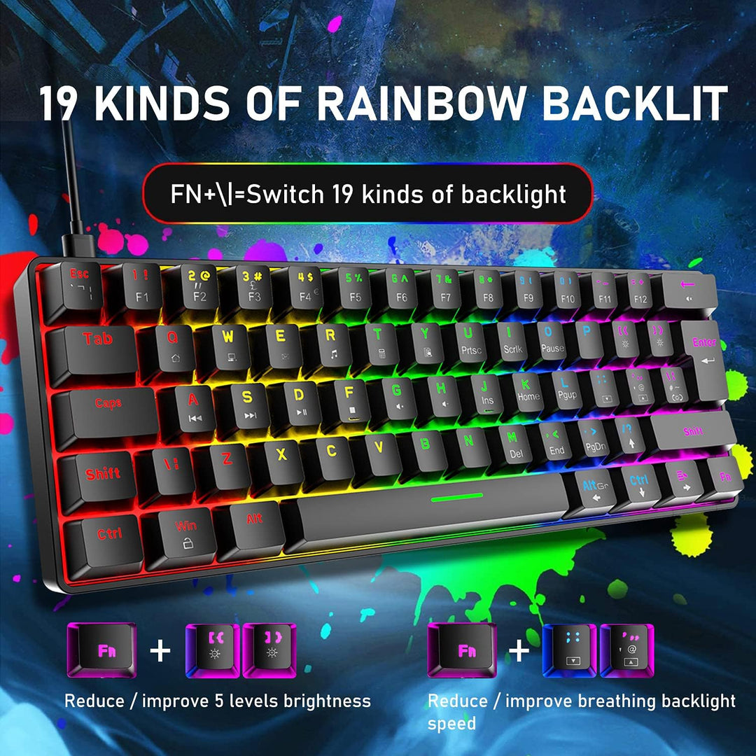 60% UK-Layout Kabelgebundene Gaming-Tastatur und -Maus 62Keys kompakte mechanische Tastatur, 19 Rege