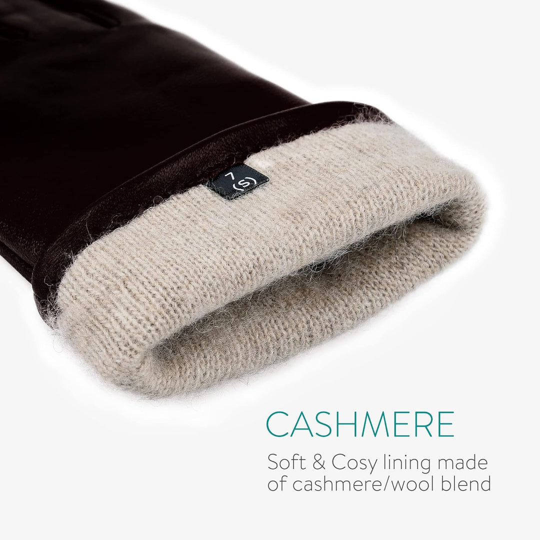 Navaris Touchscreen Nappa Lederhandschuhe für Damen - Leder Handschuhe aus Lammleder mit Kaschmir Mi