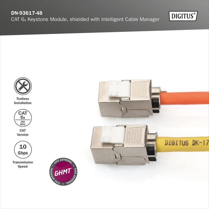 DIGITUS Keystone-Modul Cat-6A Geschirmt - 48 Stück - RJ45-Buchse - 500 MHz 10GBase-T - AWG 26-22 - D