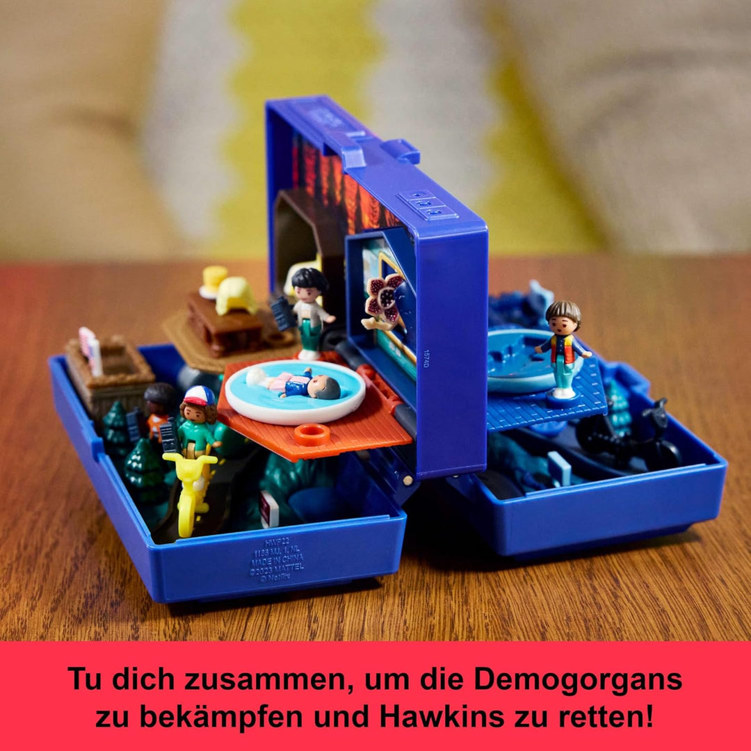 Polly Pocket Sammler Spielset, Stranger Things Schatulle mit 6 Sondereditions-Figuren und 10 Accesso