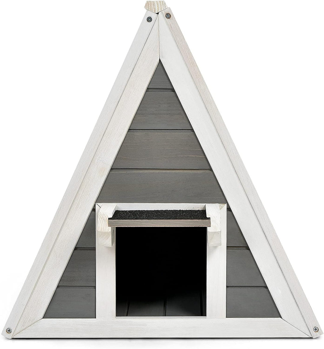 GYMAX 50 x 55 x 52 cm Katzenhaus mit Asphaltdach & Tür, Wetterfeste Katzenhöhle aus Holz, Katzenhütt