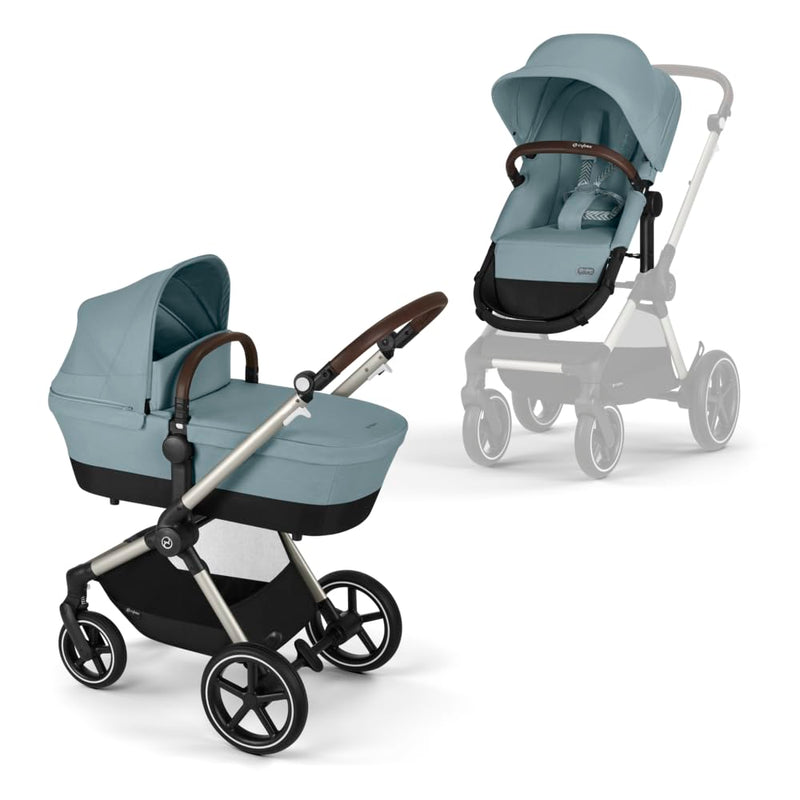 CYBEX Gold Kinderwagen EOS Lux 2-in-1, Reisesystem, Ab Geburt bis 22 kg (ca. 4 Jahre), Sky Blue Lux