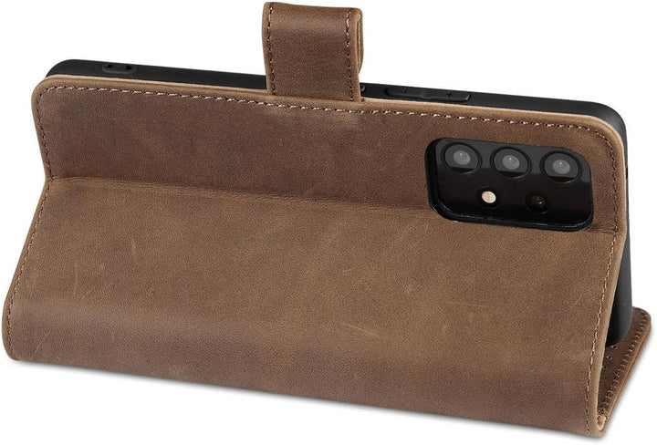 LENSUN Lederhülle für Samsung Galaxy A53, Echtleder Hülle [Echtes Leder][Stand-Funktion][RFID Schutz