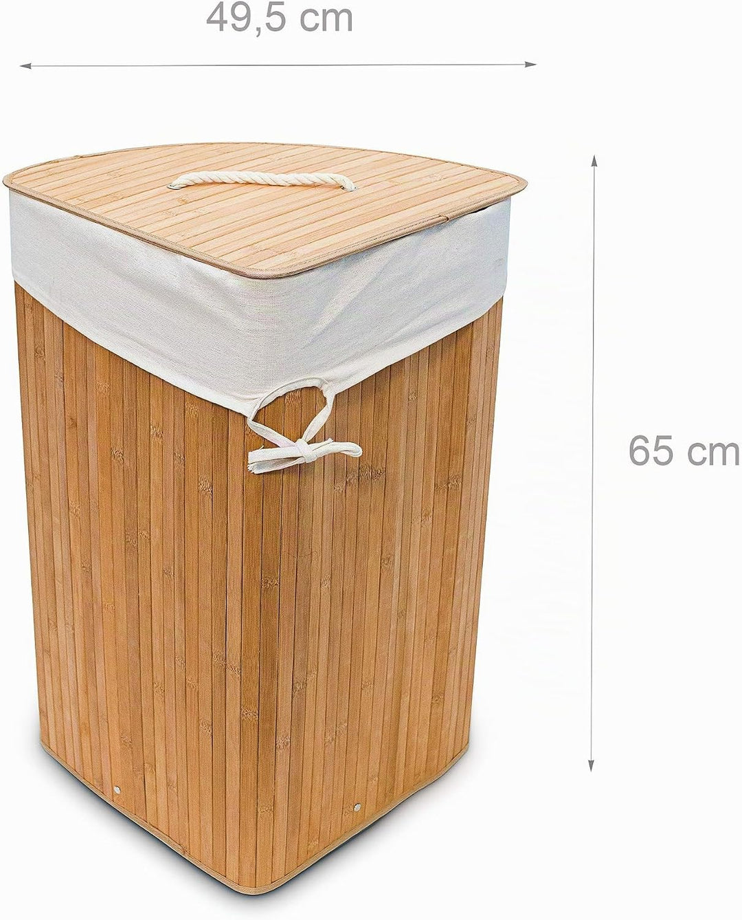 Relaxdays Eckwäschekorb Bambus, faltbare Wäschebox 60 l, platzsparend, Wäschesack Baumwolle, 65 x 49