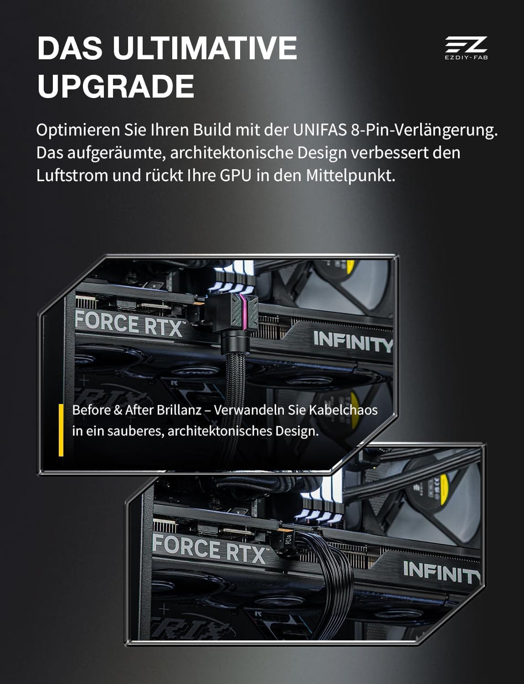 EZDIY-FAB UNIFAS ARGB 8-Pin PCIe-GPU-Verlängerungskabel, 16AWG, 90-Grad-Rechtwinkelstecker, 5V 3-Pin