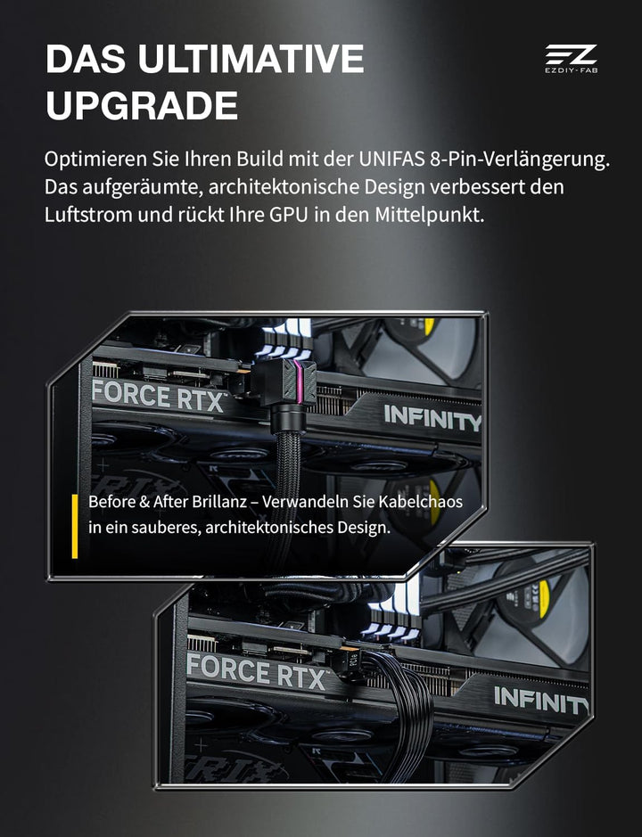 EZDIY-FAB UNIFAS ARGB 8-Pin PCIe-GPU-Verlängerungskabel, 16AWG, 90-Grad-Rechtwinkelstecker, 5V 3-Pin