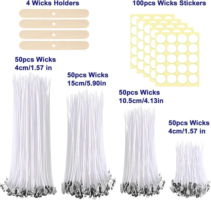 JBEIY 1 KG Kerzen Wachs Set, Natürliches Sojawachs, mit 200 Stück Dochte in 4 Grössen, 100 Dochtaufk
