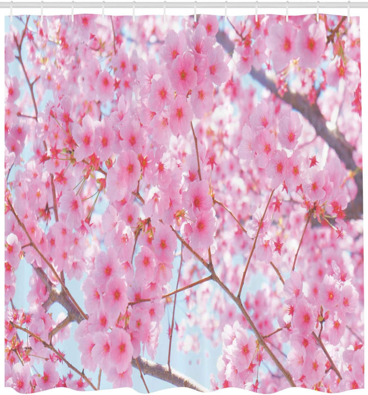 ABAKUHAUS Blumen Duschvorhang, Japanische Sakura Blumen, Stoffliches Gewebe Badezimmerdekorationsset