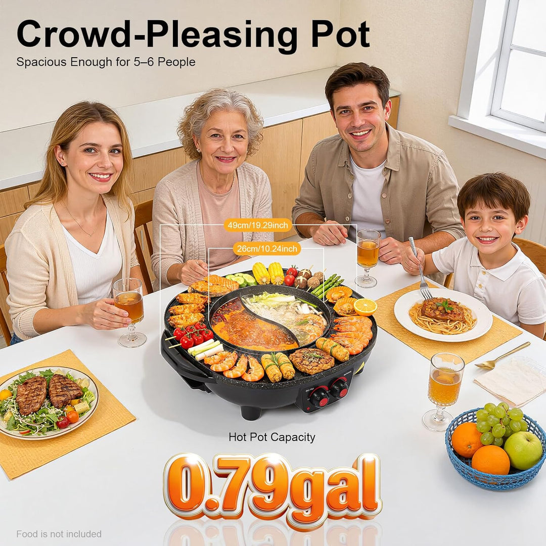 2-in-1 Grill-Hotpot 2000 W, 3 L Fassungsvermögen, für 5–6 Personen – elektrischer Tischgrill und Hot