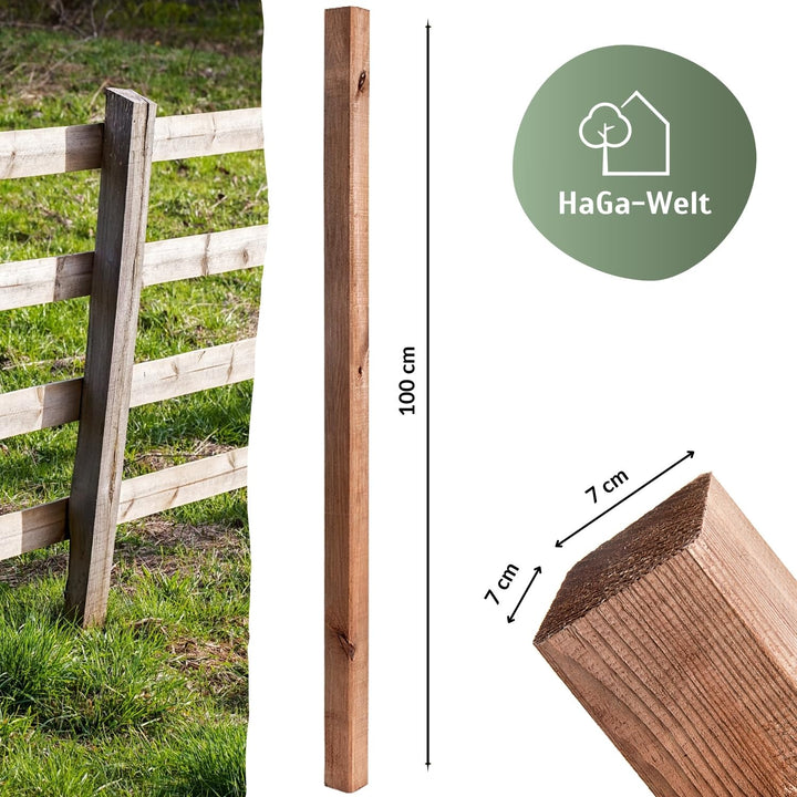 HaGa® - 5 Stück Robuste Kieferholz Holzpfosten in Braun - Grösse 100cm - 7cm x 7cm Kesseldruck imprä
