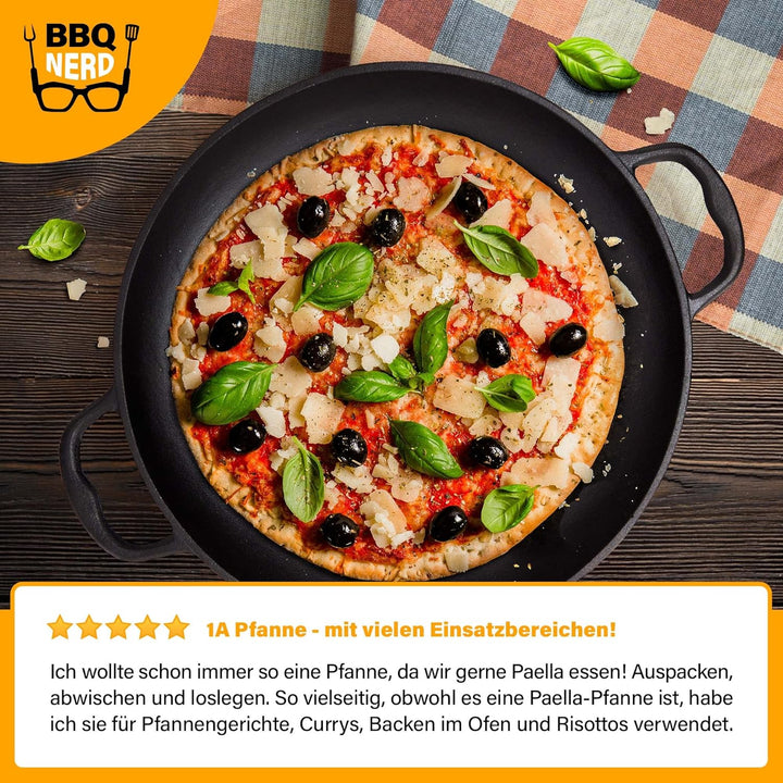 BBQ Nerd© Paellapfanne aus Gusseisen Ø 36 cm (6 Personen) | Antihaftpfanne mit Flachboden für tradit