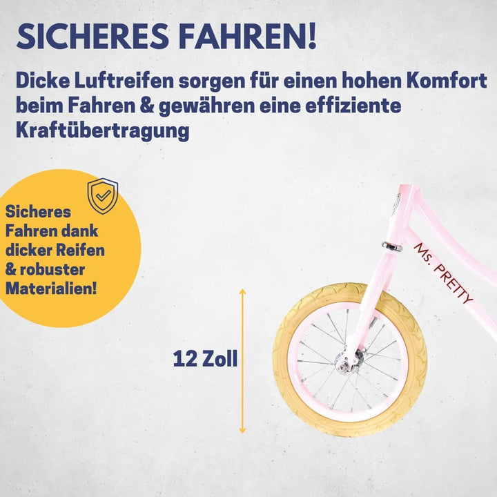 BEST SPORTING Laufrad Retro für Kinder ab 3 Jahren, mit Klingel und Korb, 12 Zoll Räder (rosé), 3111