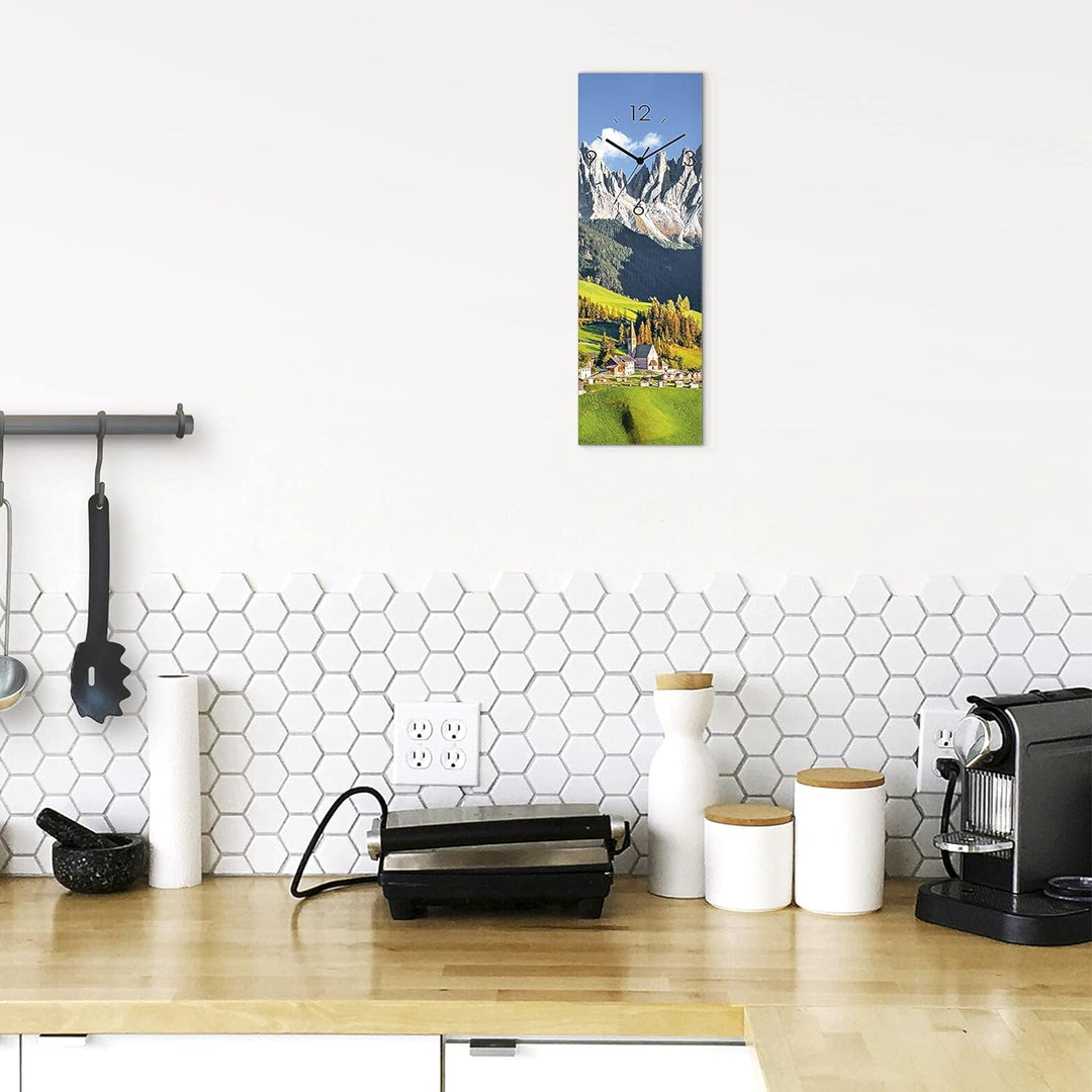 ARTLAND Wanduhr ohne Tickgeräusche Glas Funkuhr 20x60 cm Rechteckig Lautlos Landschaftsbilder Natur