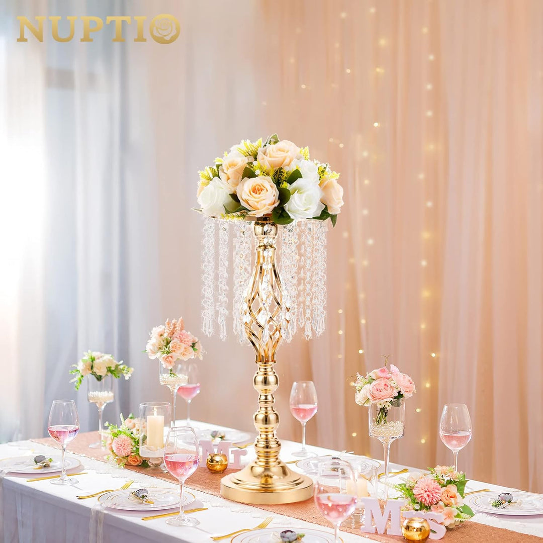 NUPTIO 2 Stück Goldvasen für Mittelstücke, 49cm Hoch Kristallblumenständer Hochzeit Strasse Blei Blu