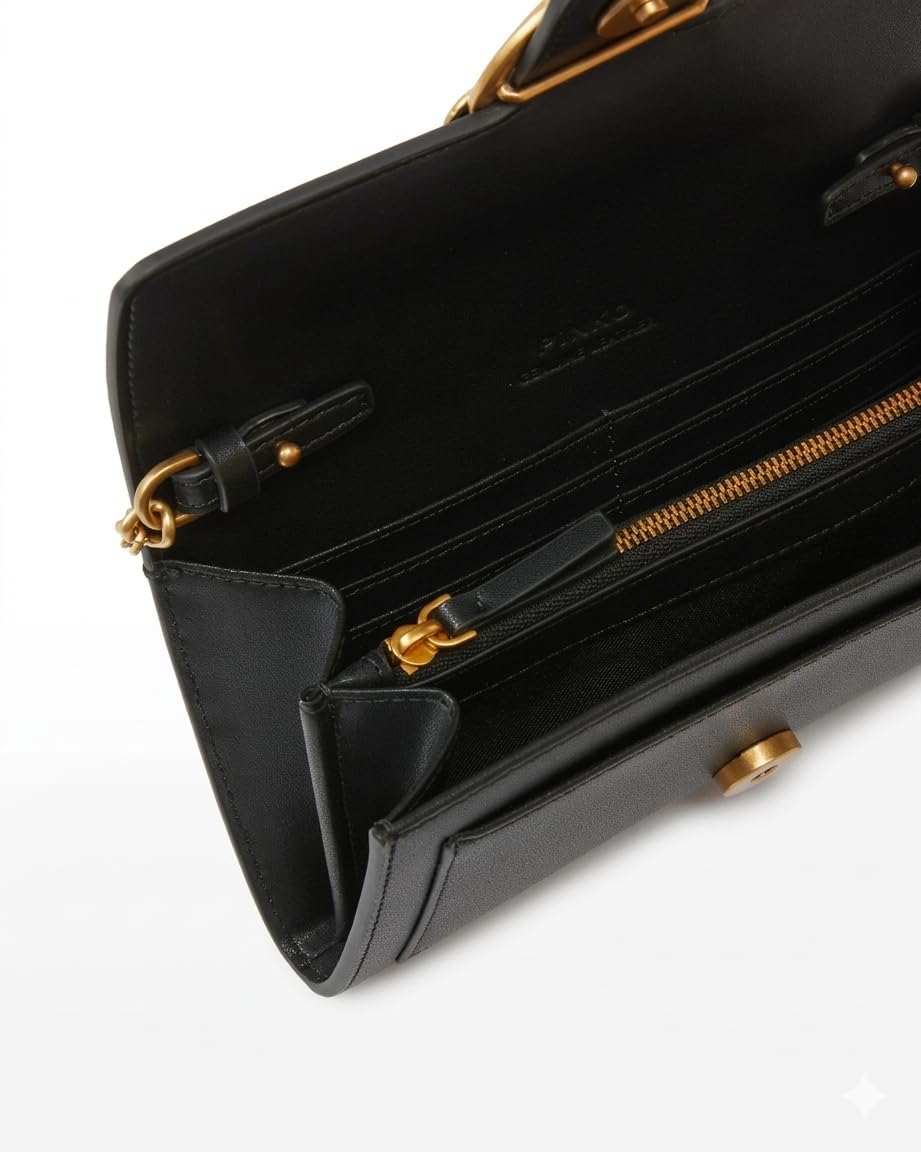 Pinko Damen Love ONE Wallet Liebe EINE GELDBÖRSE C Vitello SETA, Z99Q_Nero-Antique Gold
