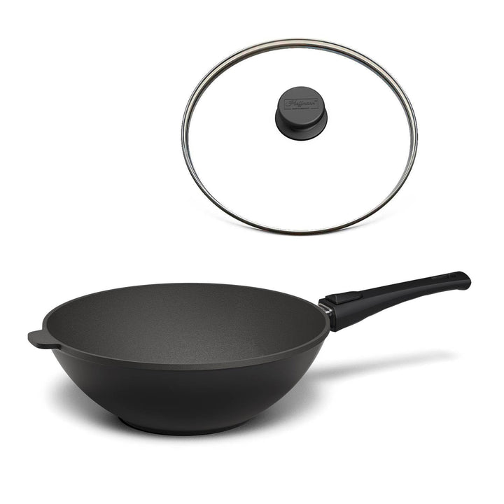 Hoffmann STONIQ Wokpfanne Ø 30 cm – PFAS-frei, Aluguss Wok mit abnehmbarem Stiel, IQ-SHIELD Antihaft