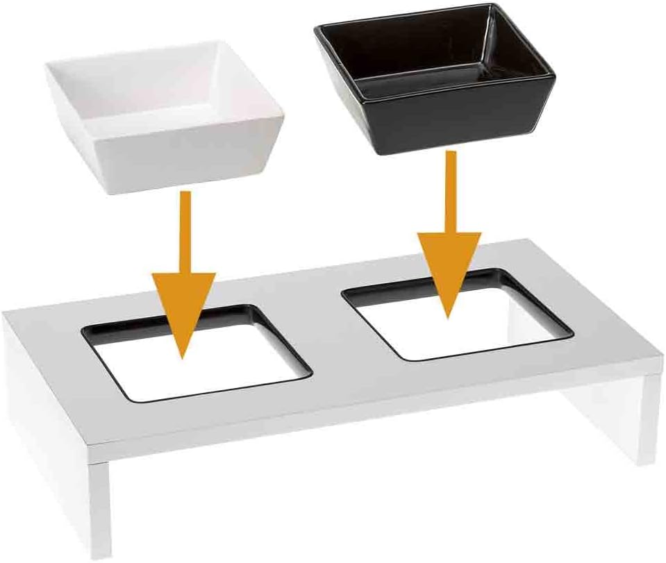 Ferplast Futterschalen für Hunde und Katzen MAKI 01, Rutschfeste Holzständer, 2 Keramikschalen à 0,5