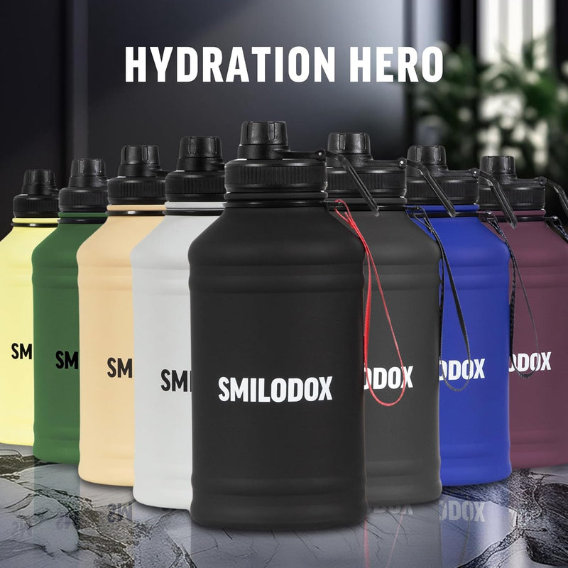 SMILODOX Edelstahl Trinkflasche 2,2 Liter - Extra Stark Sport & Fitness Wasserflasche mit Druckversc