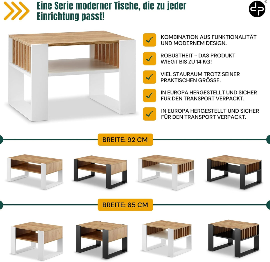 defiPad® Couchtisch mit Stauraum | 65CM Breite Kaffeetisch mit Lammelas | Modern Wohnzimmertisch Eic