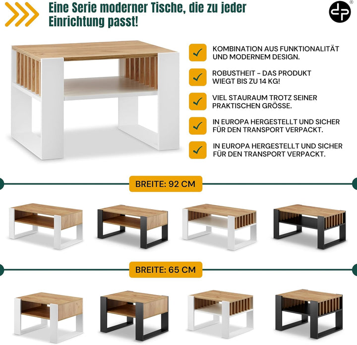 defiPad® Couchtisch mit Stauraum | 65CM Breite Kaffeetisch mit Lammelas | Modern Wohnzimmertisch Eic