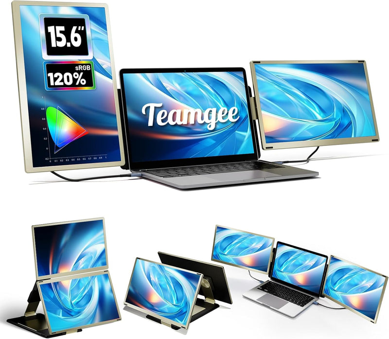 Teamgee Laptop Monitor Erweiterung für alle Laptops, 15,6’’ FHD 120% sRGB Portable Monitor, Plug & P