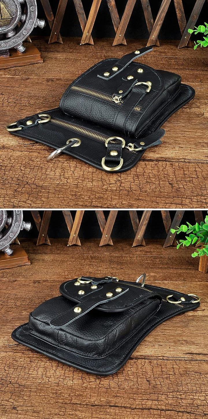 Le'aokuu Herren Echtes Leder Tasche Hüfttasche Gürteltasche Drop Leg Thigh Bag Hip Fanny Bum Belt We