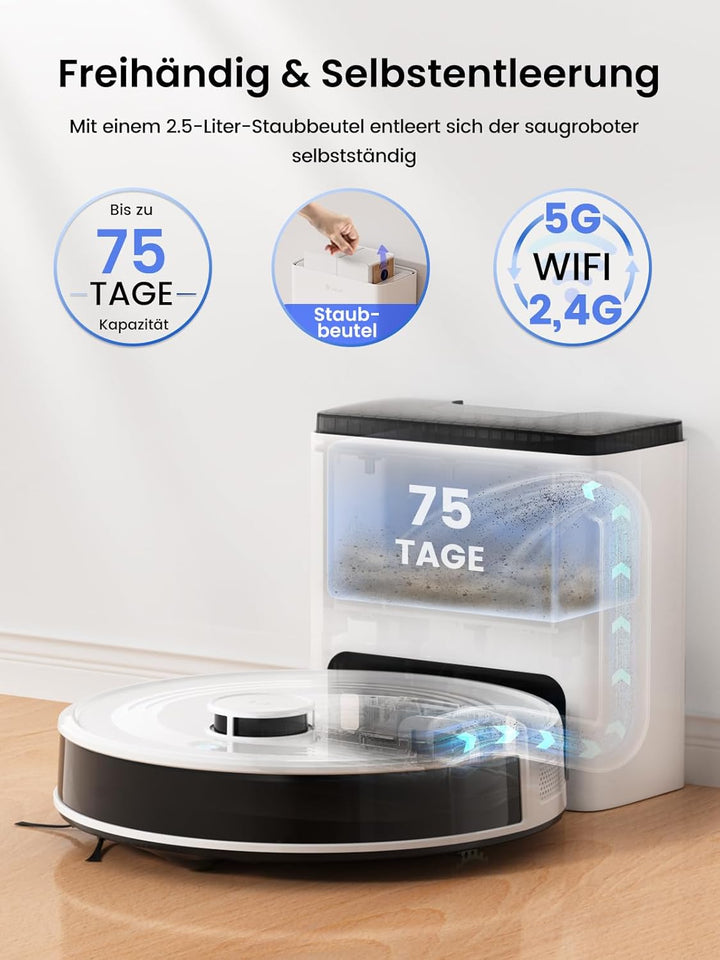 Lefant M2 Plus Staubsaugerroboter, 6000 Pa mit automatischer Staubabsaugung, Lasernavigation mit Kar