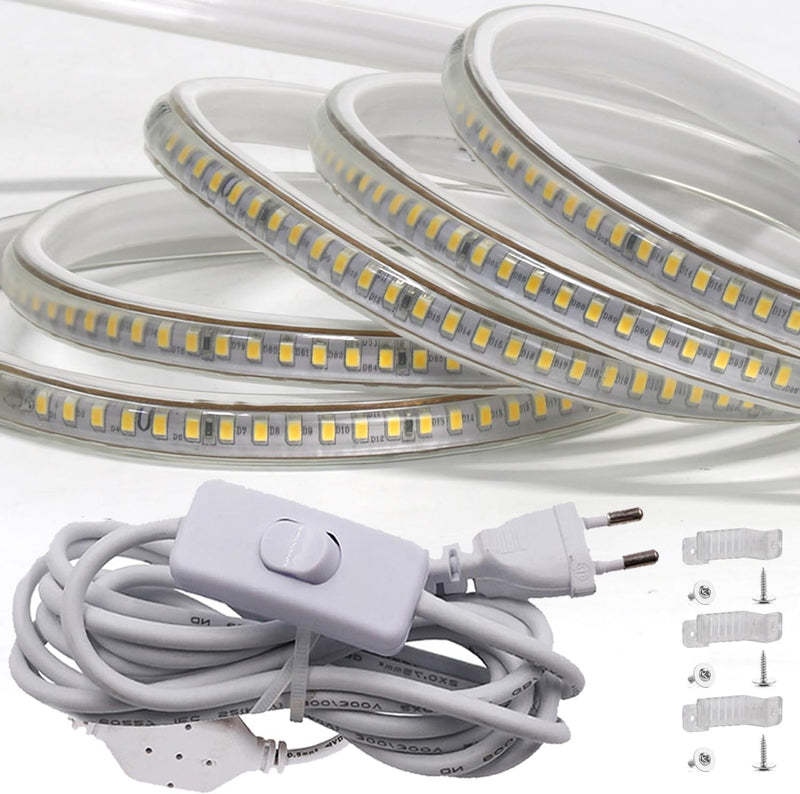 FOLGEMIR 1m Kalt Weiss LED Band mit Schalter, 2835 SMD 144 Leds/m Lichtleiste, 220V 230V Strip, sehr