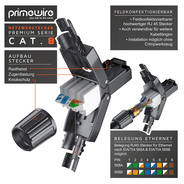CSL - 8 x Netzwerkstecker feldkonfektionierbar RJ45 CAT 6 CAT 7 CAT 8 - geschirmt 40 GBit/s 2000 MHz