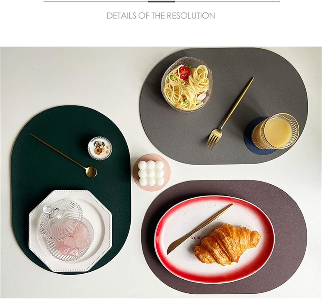 Oval Tischsets Abwischbar, Leder Kunstleder Platzset Zweifarbig Wasserdicht Platzdecken mit Unterset