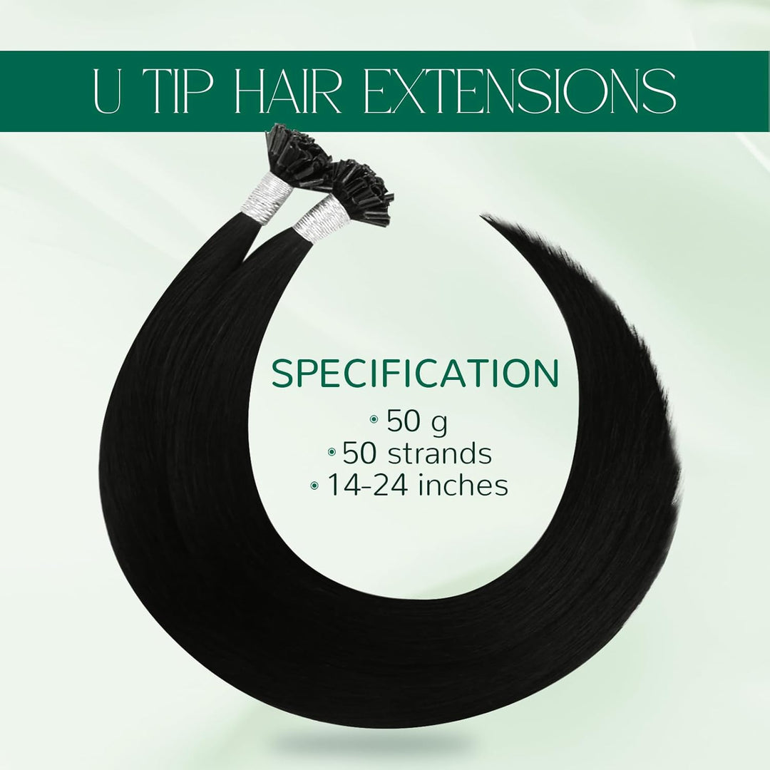 Easyouth U Tip Keratin Echthaar Extensions Remy Echthaar Utip Fusion 20 Zoll 50g/50Stück Farbe Jet B