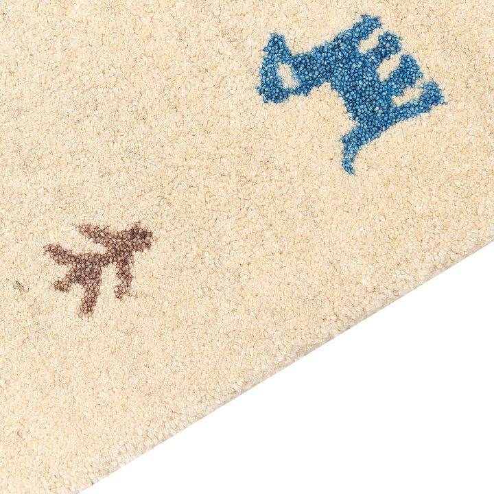 Gabbeh Teppich beige 80x150 cm Hochflor mit Muster weich handgetuftet rustikal Yali