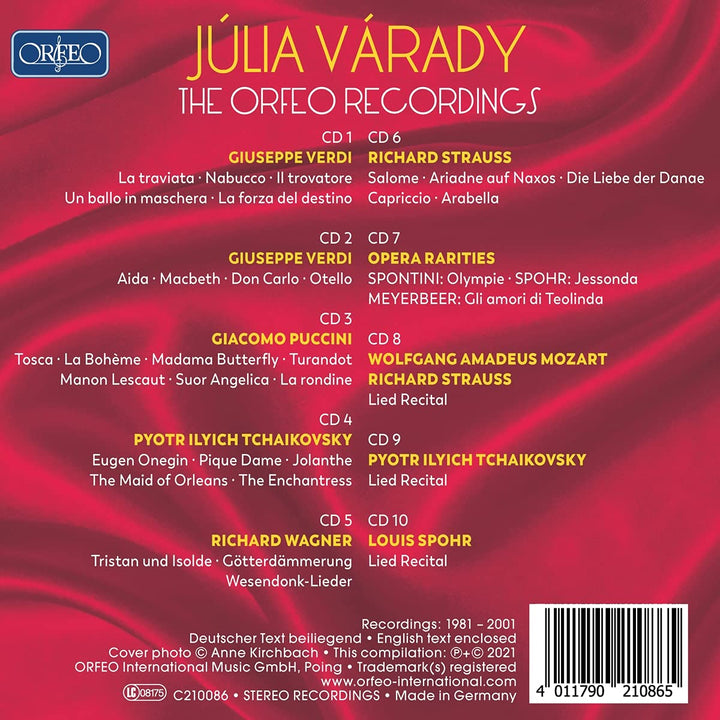 Júlia Várady - The Orfeo Recordings, Audio-CD