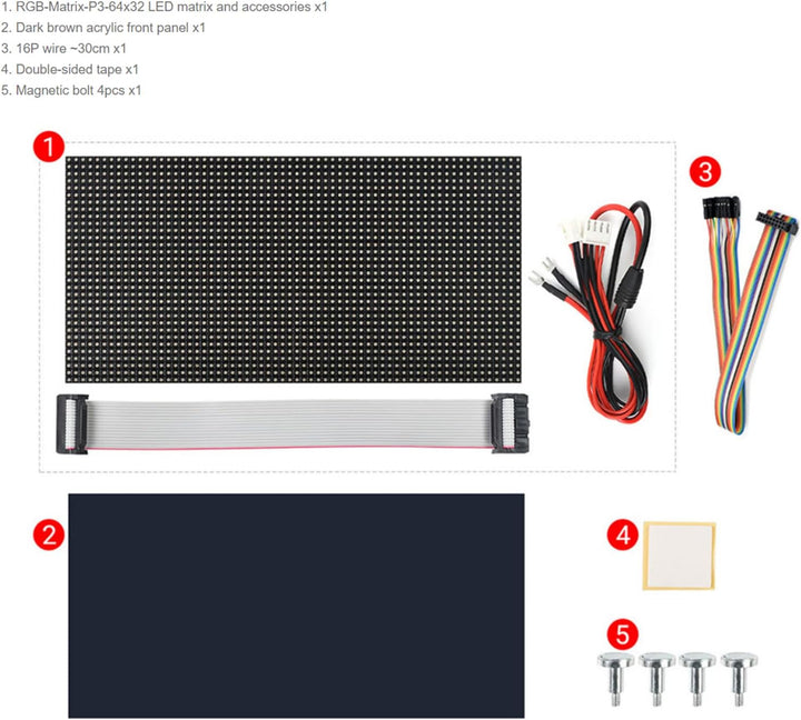 Waveshare 64×32 RGB LED Matrix Panel, 3mm Pitch, 2048 Einzelne RGB LEDs, Nackter Bildschirm, for Ras