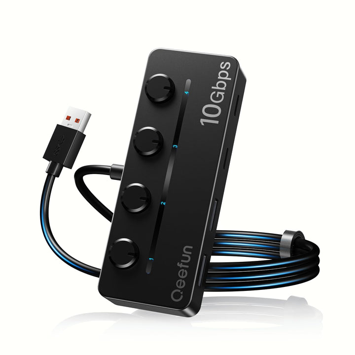 Qeefun 10Gbps USB Hub, 3.2 USB Hub mit 2 USB-C und 2 USB-A, USB 3.2 GEN 2 Splitter mit Type-C Power