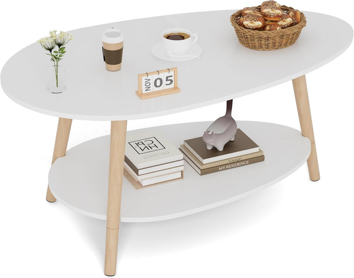 Massivholz Teetisch, Oval-Doppelschicht-Couchtisch, Runder Tisch für das Wohnzimmer, Couchtisch, Sei