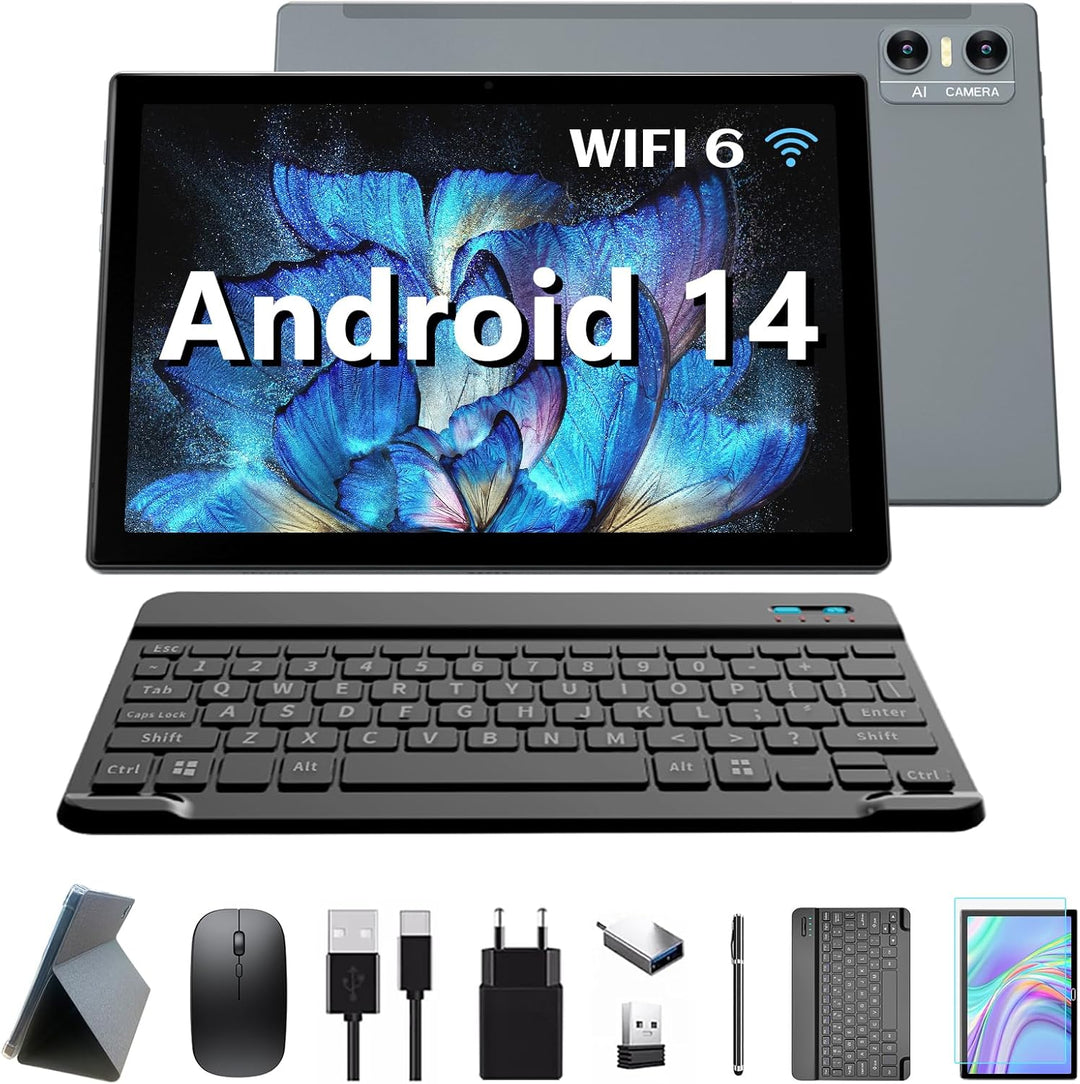 KADYBE 2024 Neueste WLAN 6 Android 14 Tablet 10 Zoll,64GB ROM (512GB TF),Octa-Core,| Google GMS-Zert
